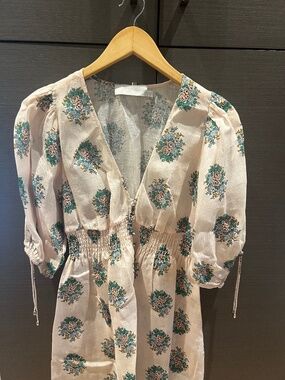 zimmermann pineapple lace dress ZIMMERMANN Puff-Sleeve Pineapple-Print Linen Mini Dress